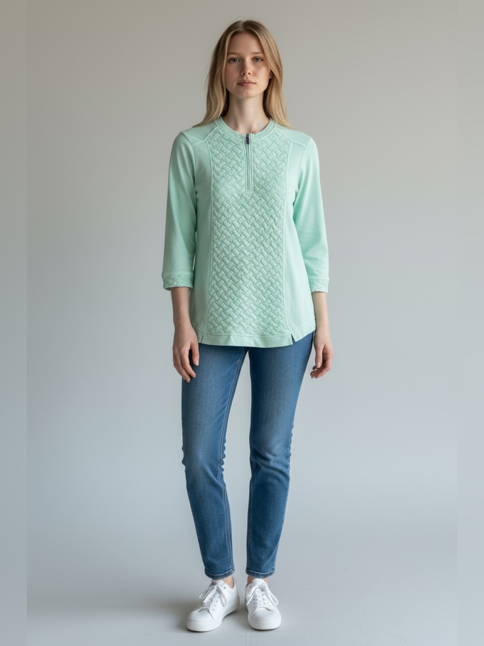 Soft Surroundings Golf Shores Quilted Tunic // Mint Blue // Medium